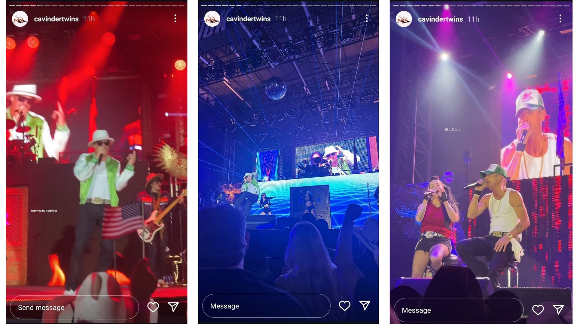 The Cavinder twins shared videos of Kid Rock's performance on their Instagram stories. Source: Instagram/@cavindertwins